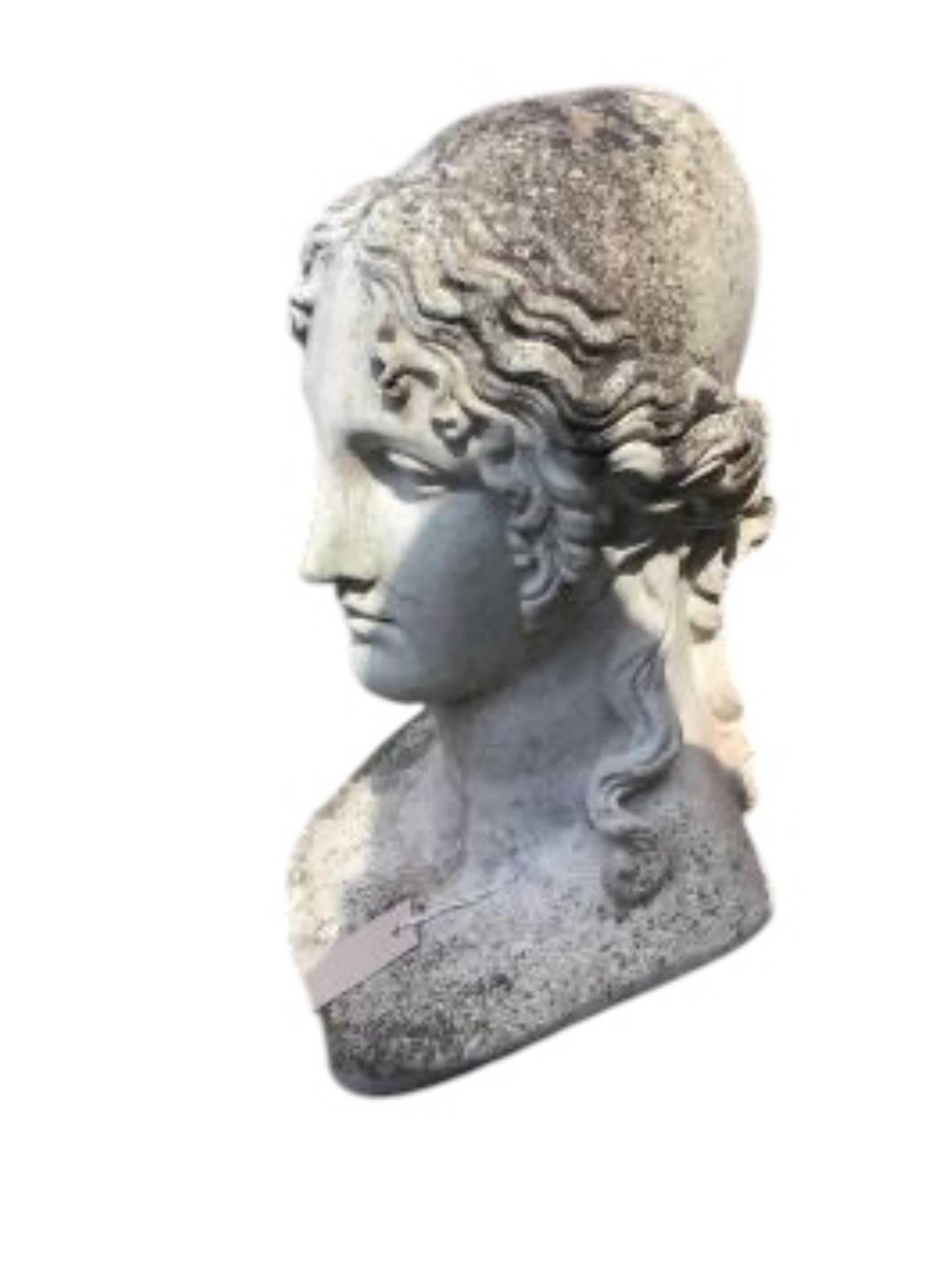 A reconstituted stone classical female bust garden ornament, height 50cm
